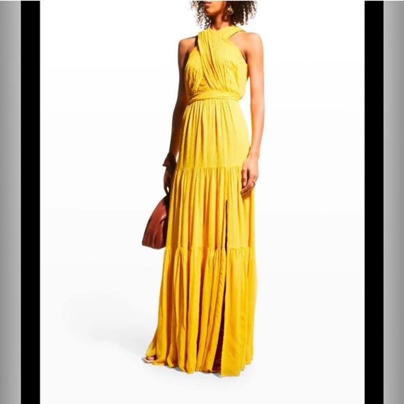 VERONICA BEARD Florencia Sleeveless Tiered Silk Lined Maxi Dress Size 6 Yellow - Picture 5 of 16